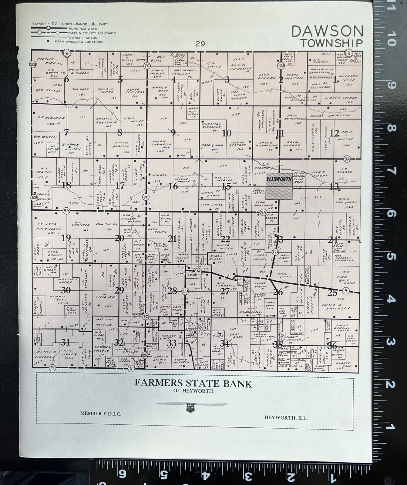 Plat Map Illinois 1957 Dawson Township Advertisement McLean County Heyworth