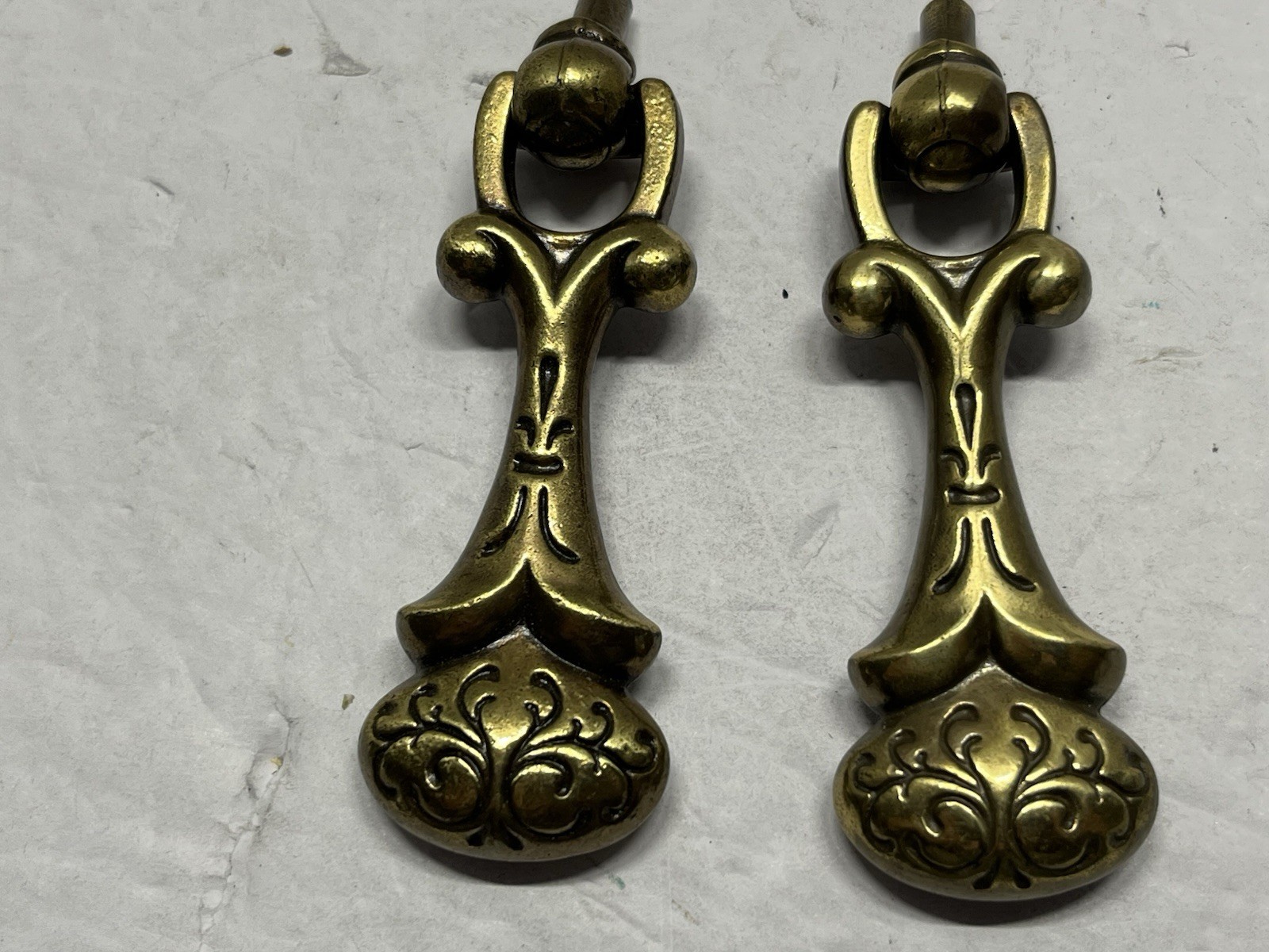 Vintage Lot (2) NOS KBC Decorative Pendant Style Brass Drawer/Cabinet Pulls