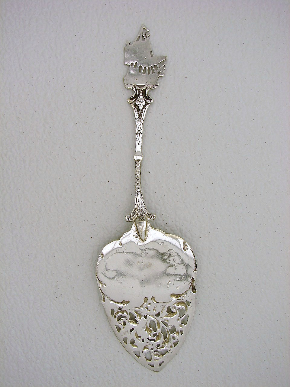 Dutch Silver Desert Server with Figural Seascape and Cutout Pan & Ship LUVO