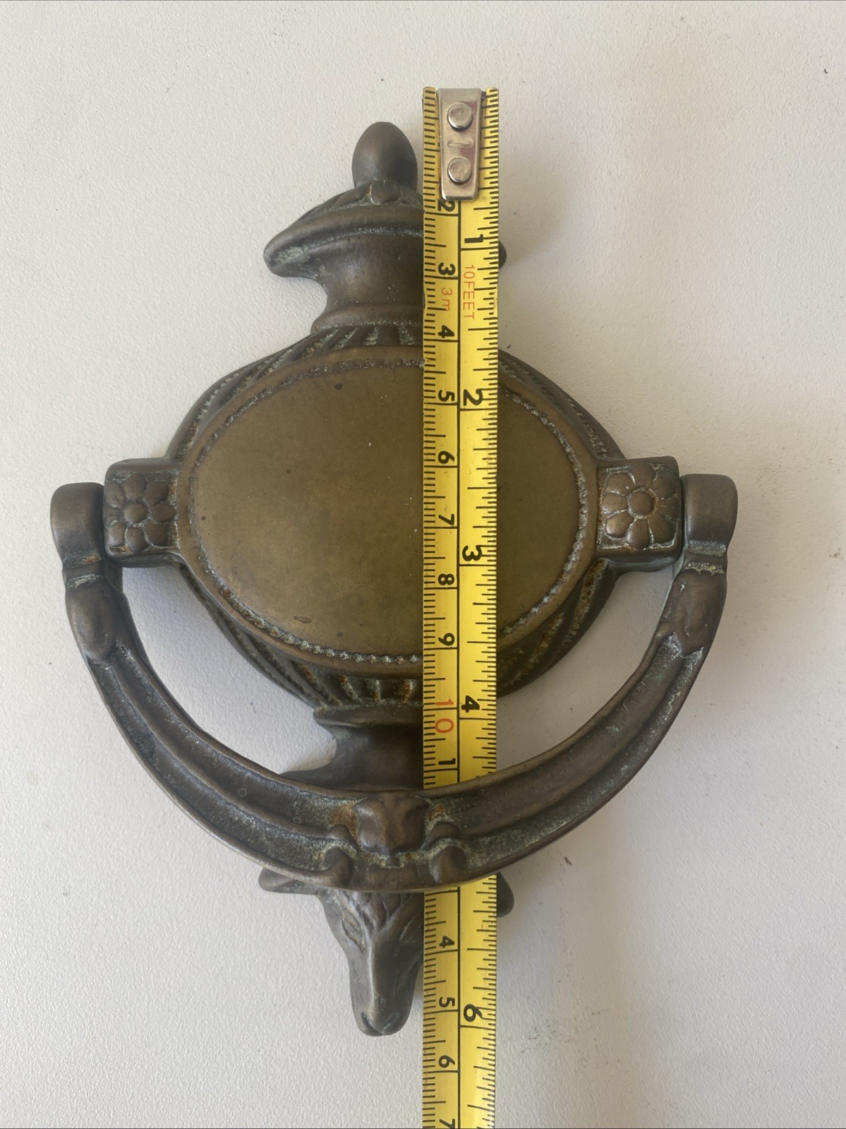 Vintage Solid Brass Door Knocker Sheep Head Peerage England Patina Ornate