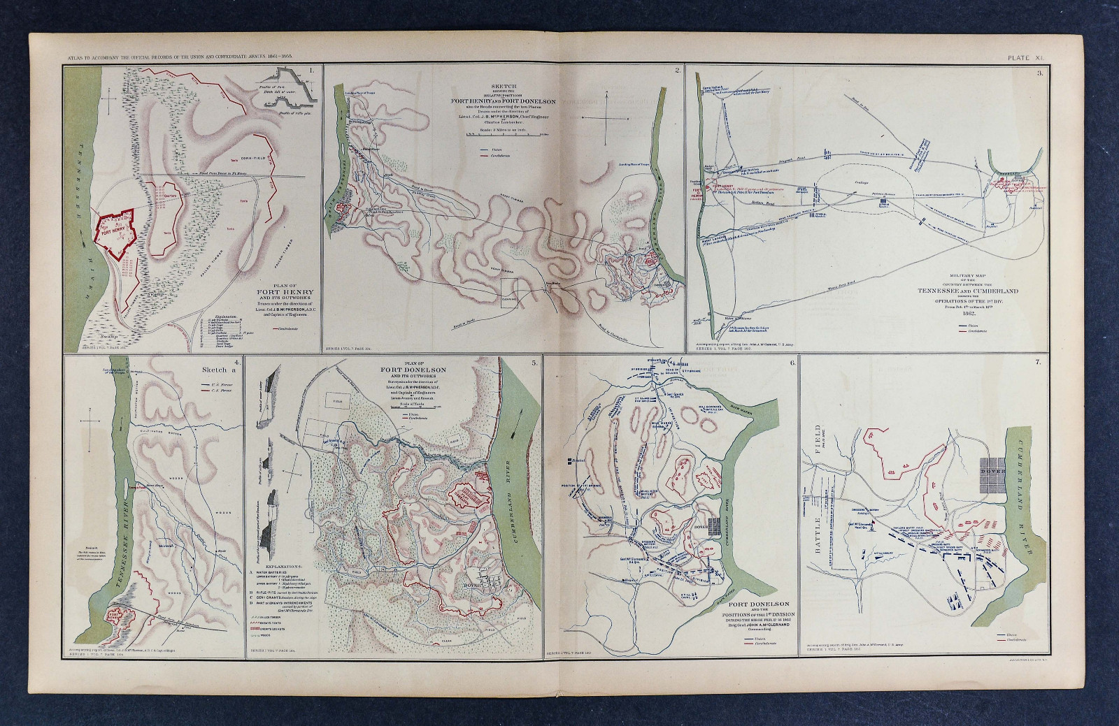 Civil War Map – Siege Fort Henry & Donelson Tennessee Cumberland River Battle