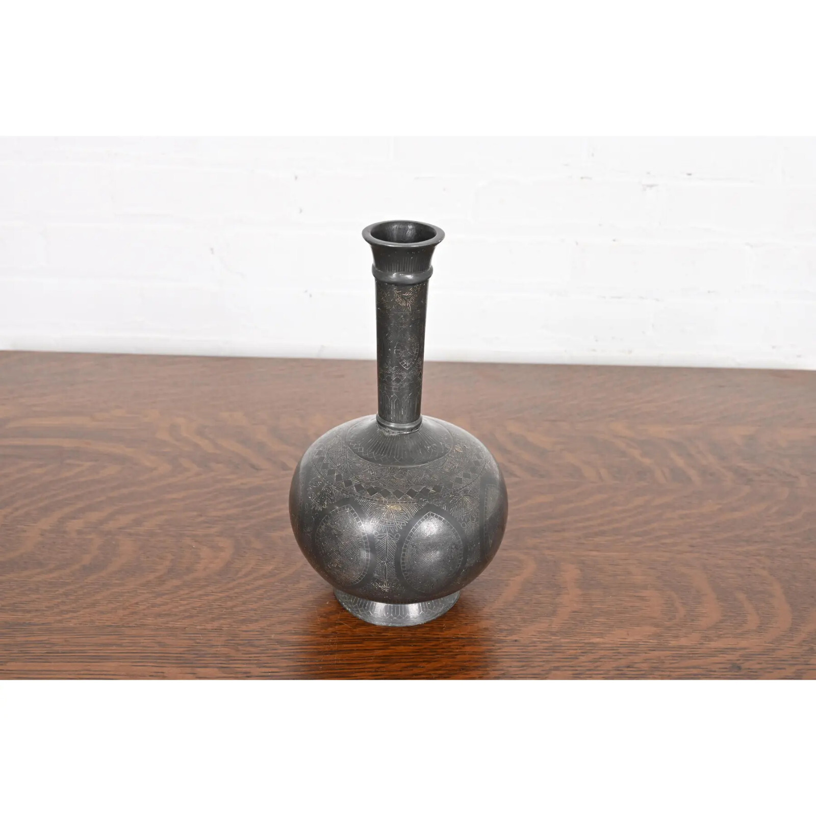 Vintage Bidriware Sterling Silver on Patinated Bronze Vase or Vessel
