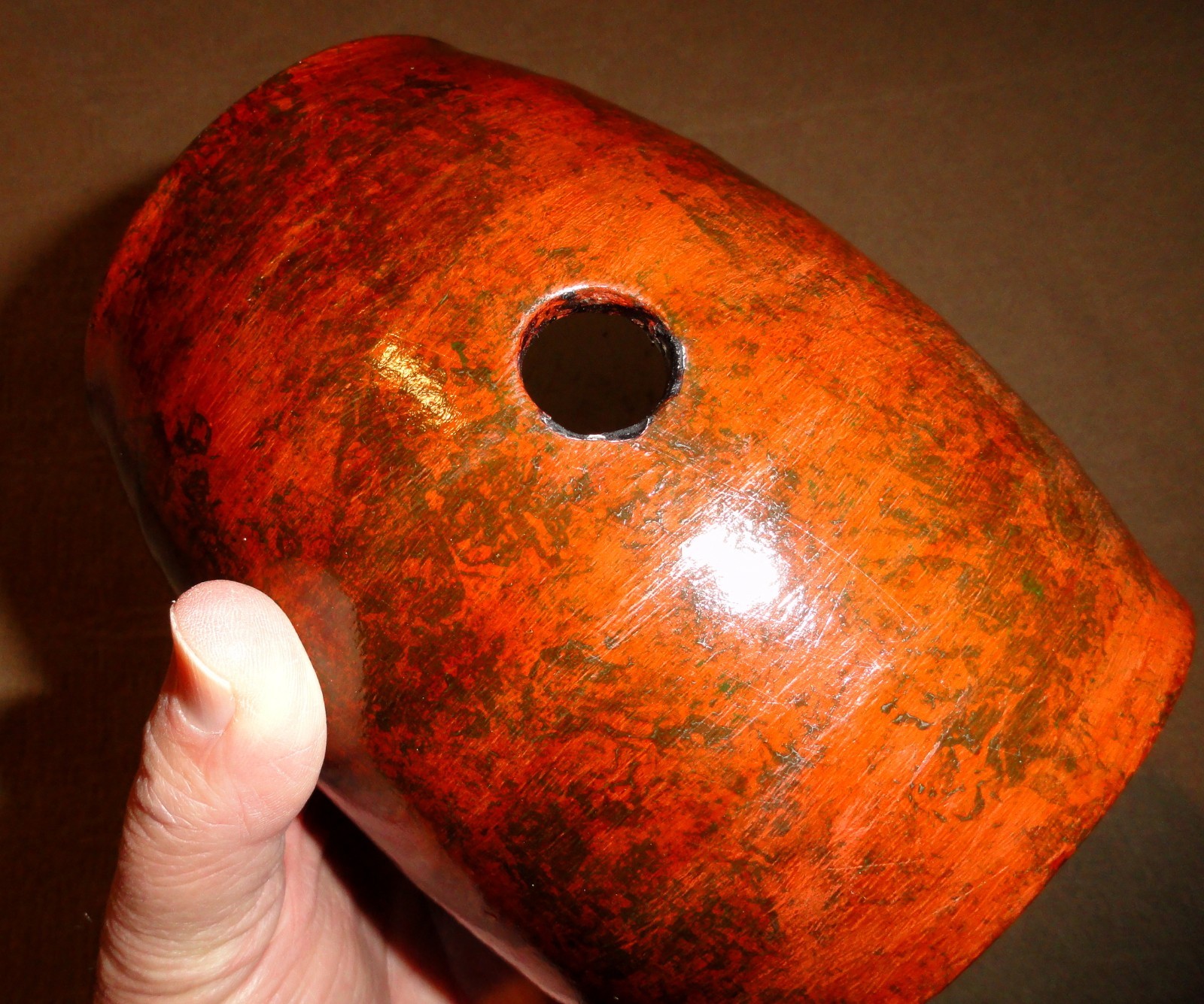 Rare 19th C. Sponge Decorated Redware Rundlet
