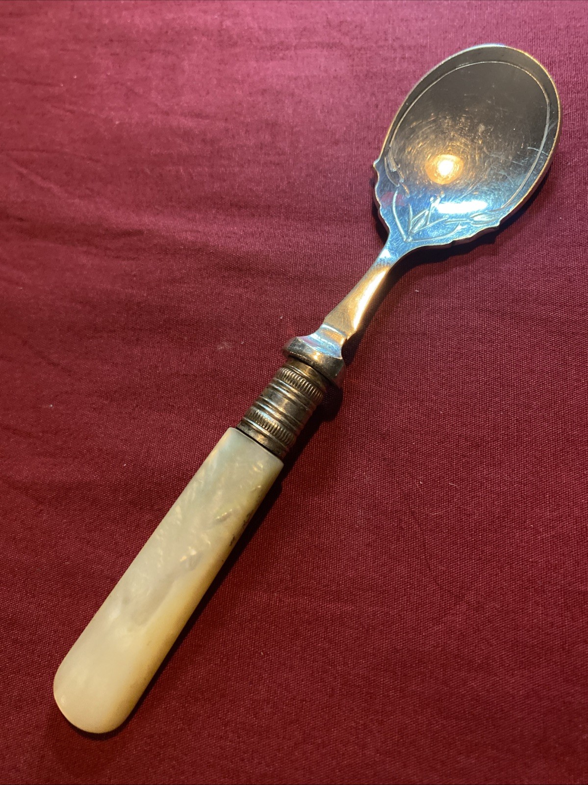 Antique Silver Plate & Mother Of Pearl Jam Spoon c.1890s