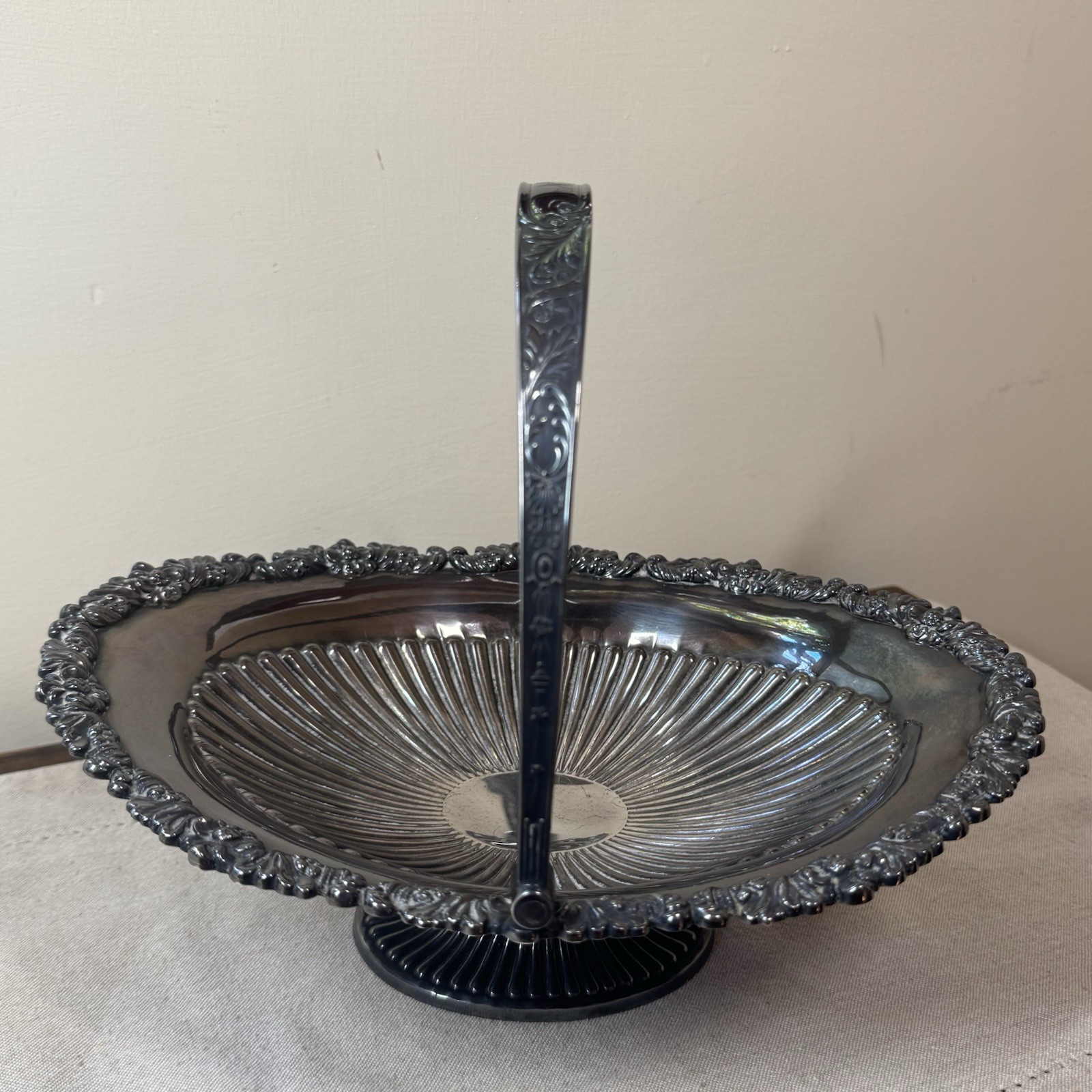 Antique EPNS Silver Plated Swing Handle Fruit Basket Bon Bon Bowl Monogram N