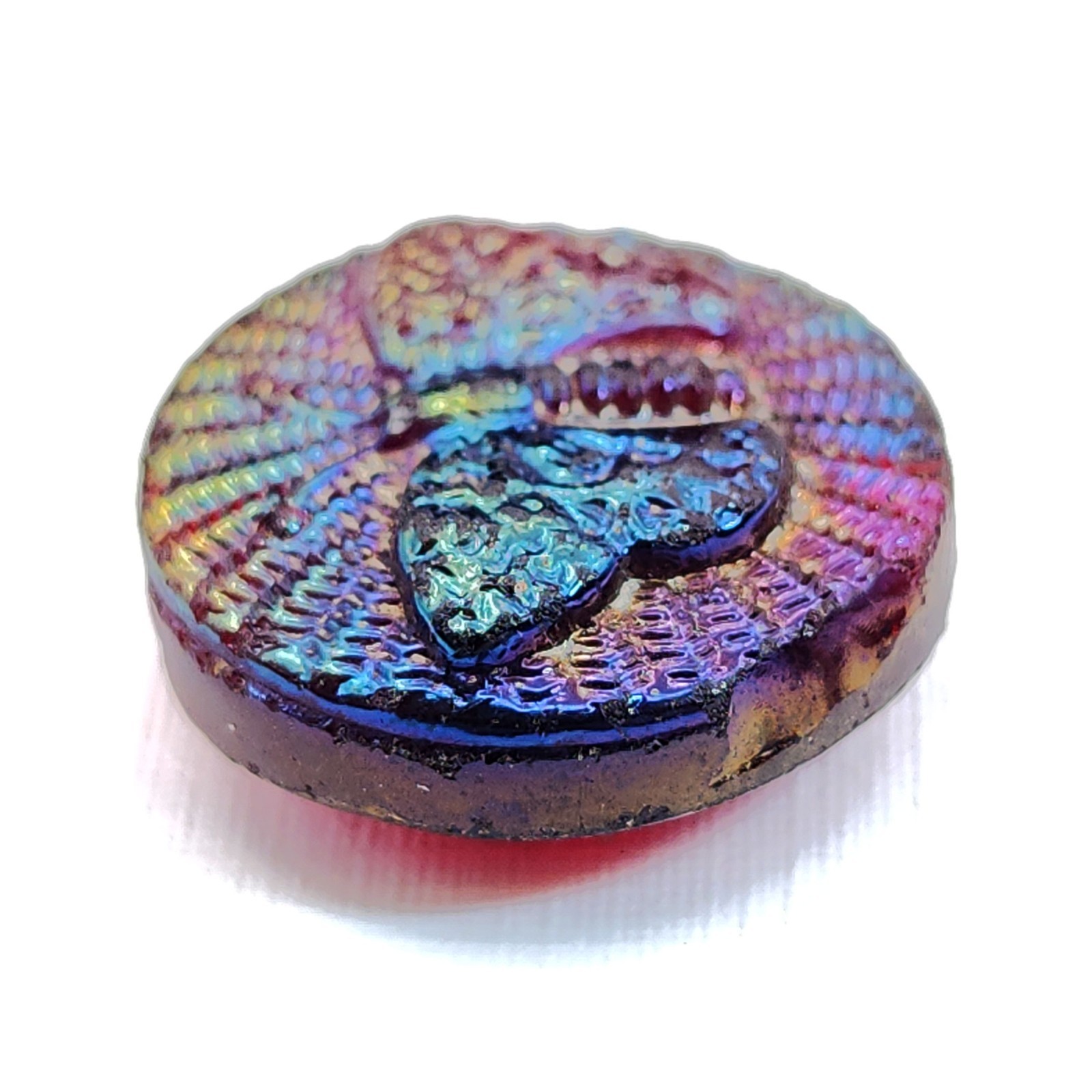 Antique iridescent Carnival Luster Ruby Red Glass Butterfly Button almost 11/16″