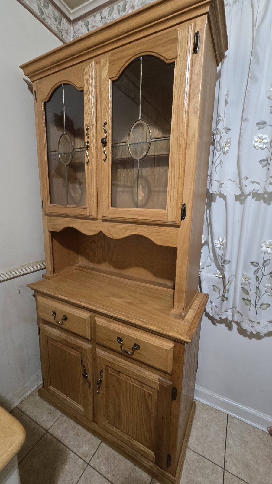 Antique French artisan-made stenciled glass kitchen buffet, early 20th century