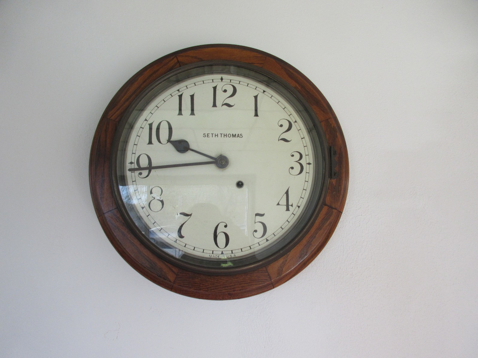 ANTIQUE SETH THOMAS GALLERY WALL CLOCK OAK PAINTED DIAL ORIGINAL FINISH RUNS