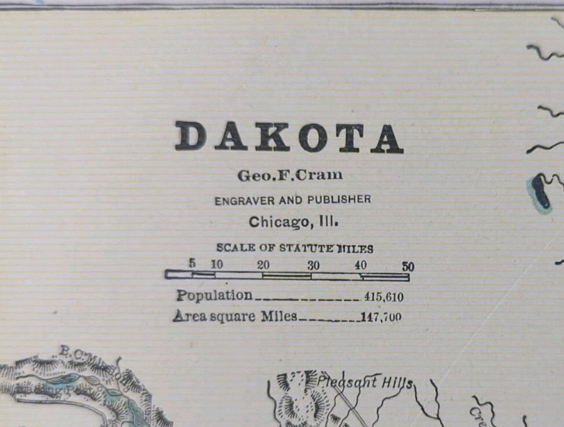 Vintage 1887 DAKOTA TERRITORY Map 21″x13″ Old Antique Original BISMARCK FARGO