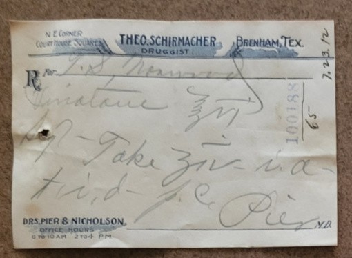 13 ORIGINAL 1912 ANTIQUE PRESCRIPTIONS from Brenham, Texas
