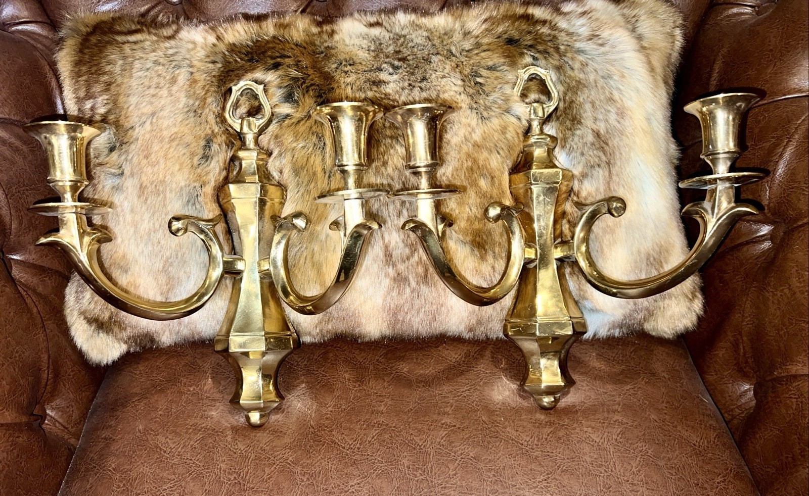 Vintage Hollywood Regency Solid Brass Wall Sconces Candle Holders