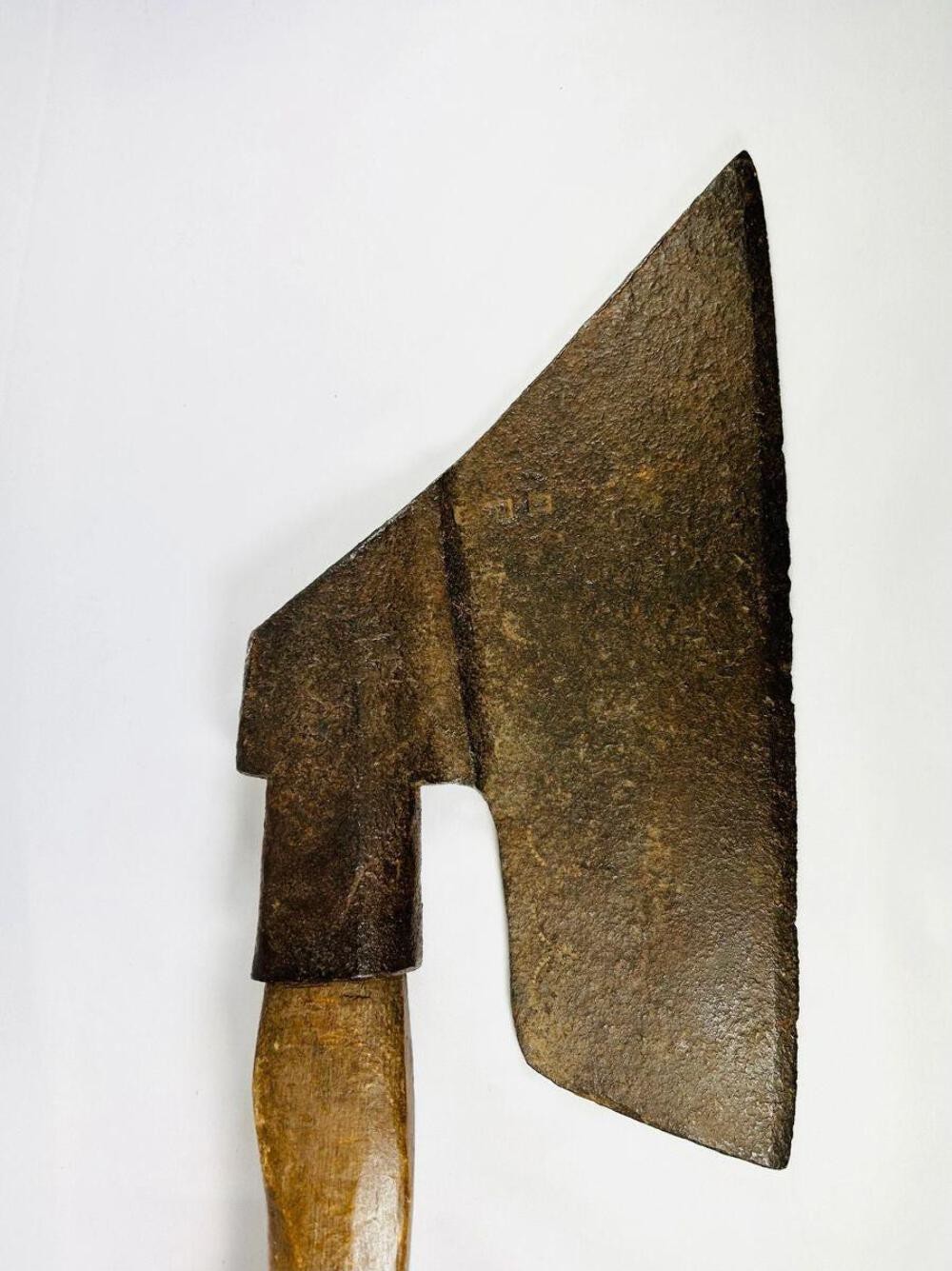 German Goosewing Hewing Axe | Hand-Forged Iron Blade with Maker’s Marks | 18th–E