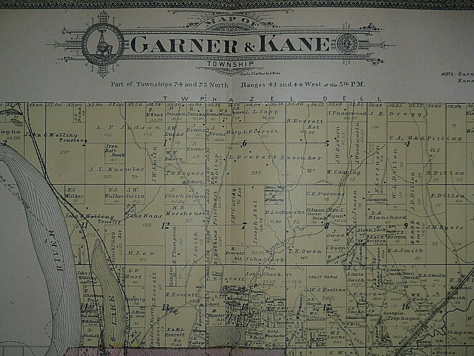 1902 Plat Map ~ GARNER & KANE Twp. POTTAWATTAMIE Co. IOWA ~ Ancestry Genealogy
