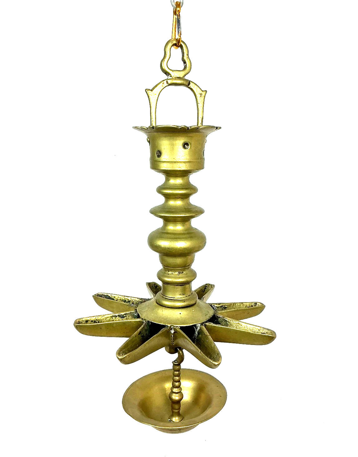 Antique 1880s brass hanging oil lamp Judenstern used during the Jewish sabbath.