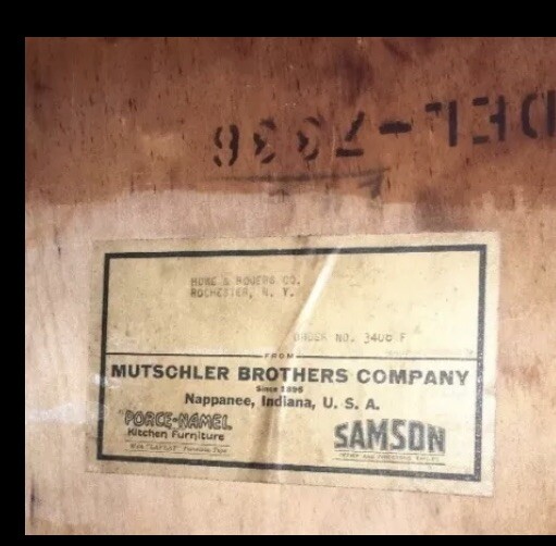 SHIP VTG Mutschler Enamel FARM KITCHEN TABLE 1900 Nappanee IN Porce-Namel SAMSON