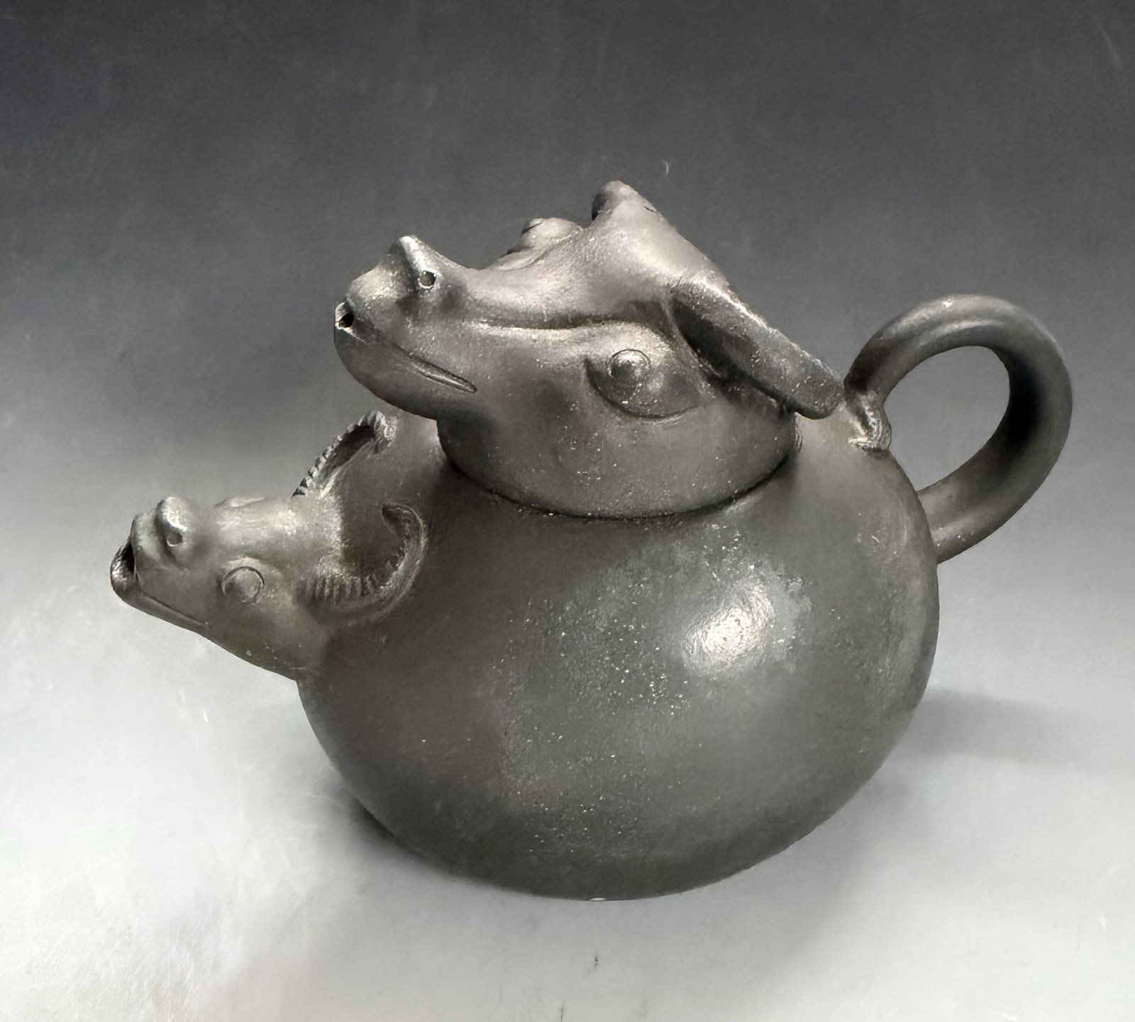 Vtg Antique Yixing Zisha Clay Teapot Signed Water Buffalo Head Bull