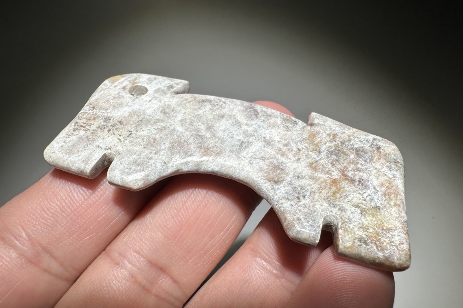 “Liang Zhu” Culture Old Jade Carved Strange Animal Design “Pei” Pendant L 6.6 cm