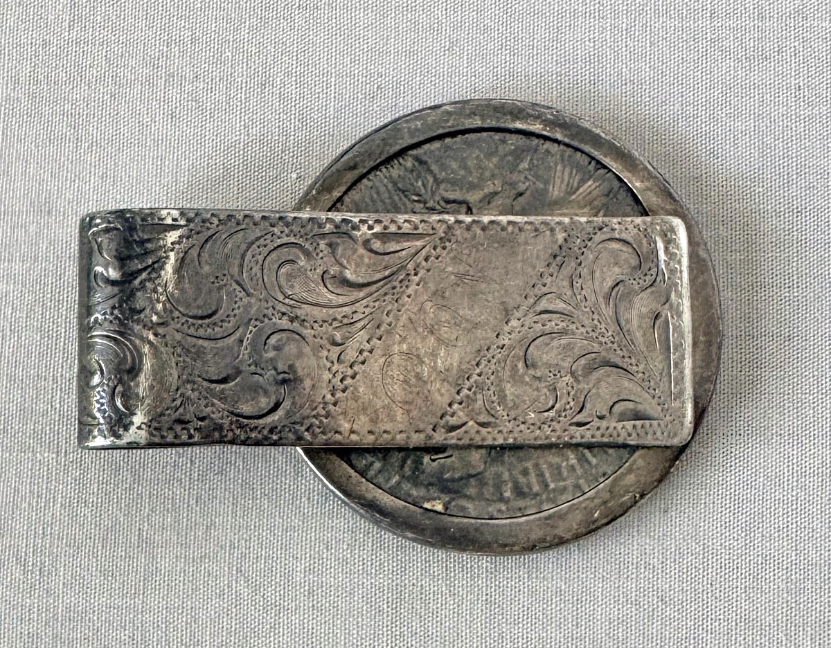 1935 Peace Silver Dollar Sterling Silver Engraved Design Money Clip;A199