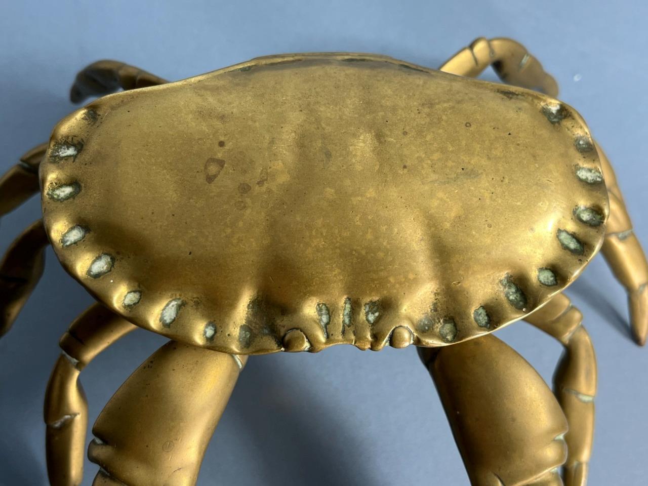 SCARCE UNUSUAL ANTIQUE VICTORIAN BRASS NATURALISTIC CRAB INKWELL & LINER