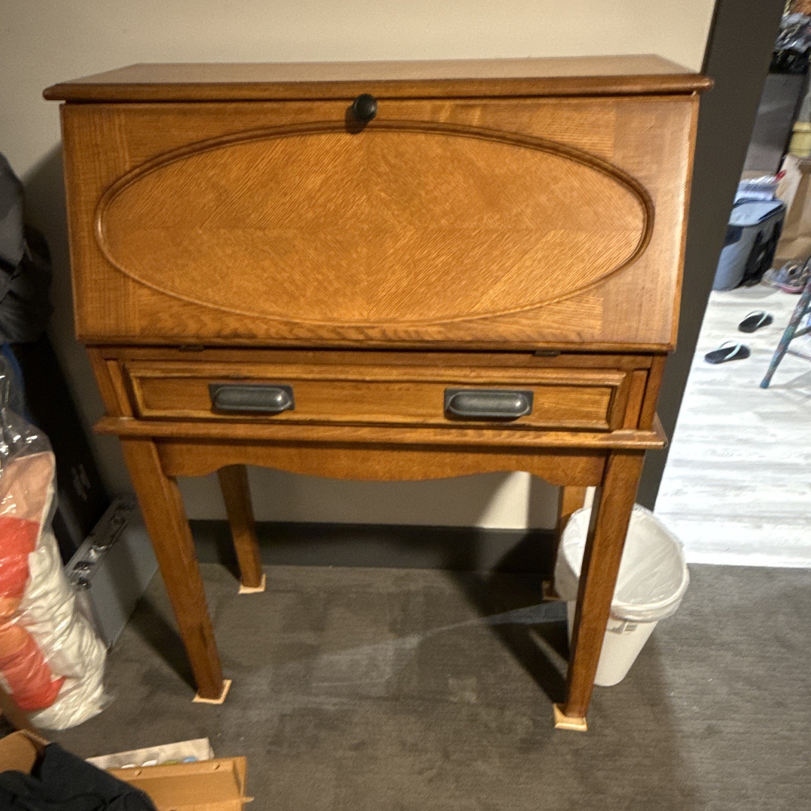 Antique Maple-Finish Wood Drop Front Secretary Desk, Brown, 3 Drawers 32x17x42