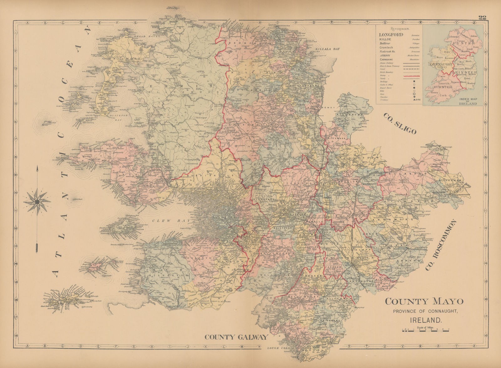 County Mayo—Connaught—Ireland—parishes & baronies—L. J. Richards 1901 old map
