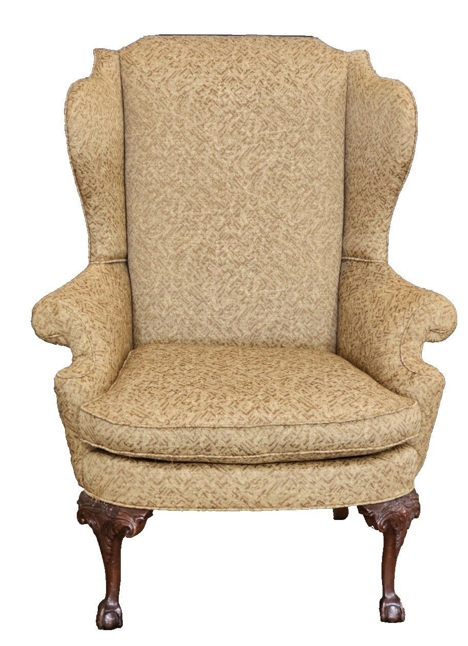 Chippendale Mahogany Wing Chair Carved Ball & Claw Feet