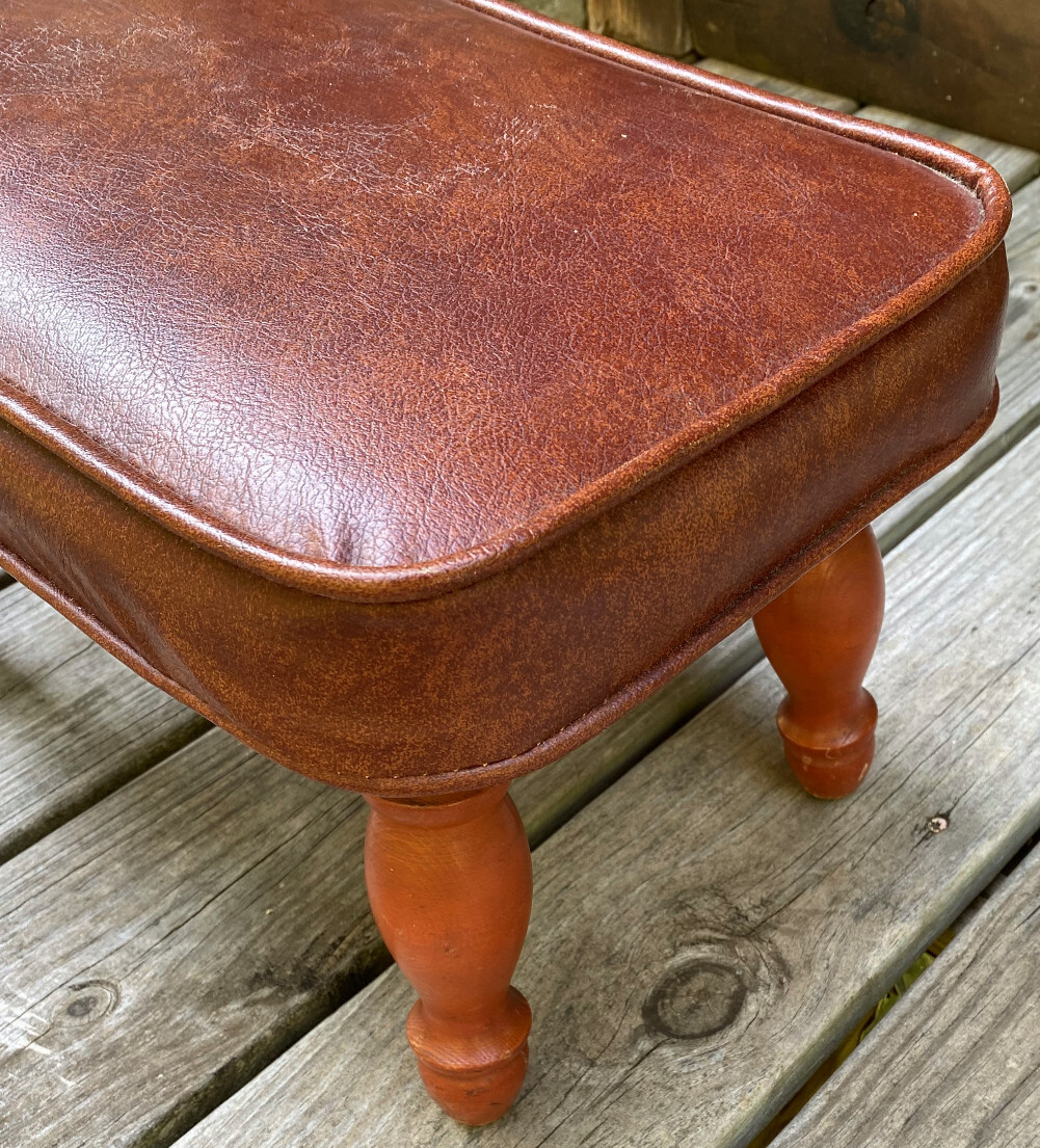 Vintage Brown MidCentury Babcock Phillips Corp Wood Leg Foot Stool MCM Foot Rest