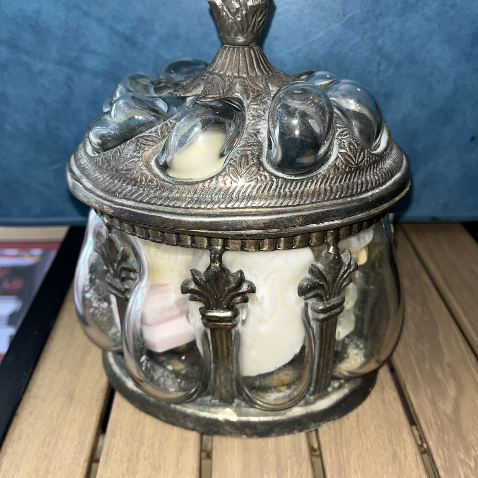 RARE FIND Vintage Large Baroque Brass & Hand Blown Bubble Glass Lidded Box (SB5)