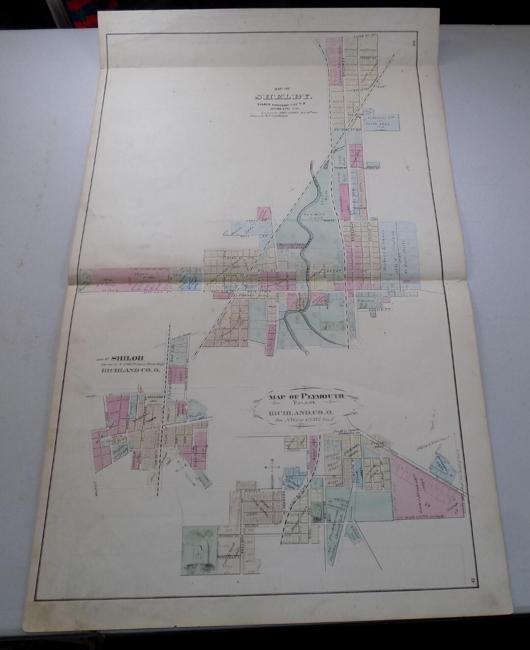 1873 RICHLAND CO, OH Color Map / VILLAGES OF SHELBY, SHILOH, and PLYMOUTH