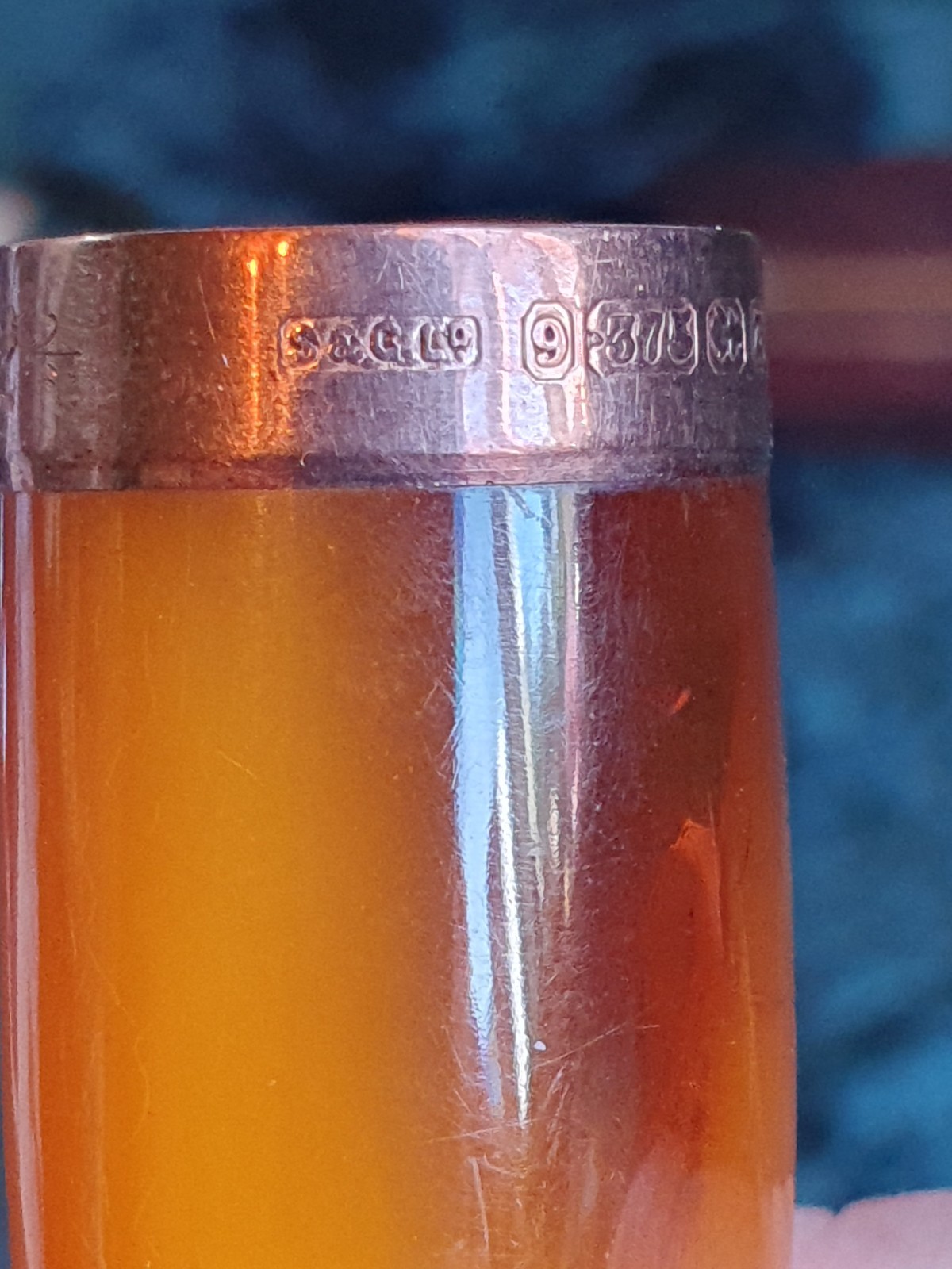 Antique Amber Cheroot/Cigar Holder with 9ct Gold Hallmarked 1899 Ring & Case