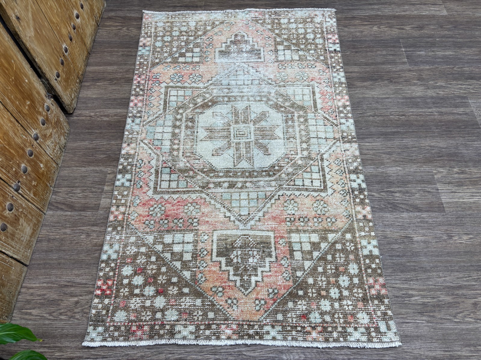 3×6 Vintage Turkish Runner, Hand-Knotted Wool Rug, Red Brown Small Area Rug