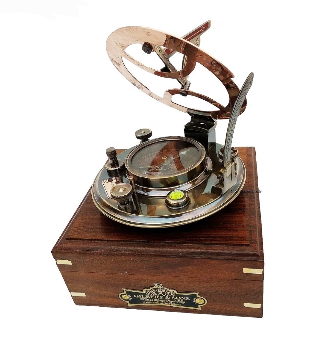 Gilbert & Son’s Antique Maritime Sundial Compass, Engraved Pocket Compass w/ Box