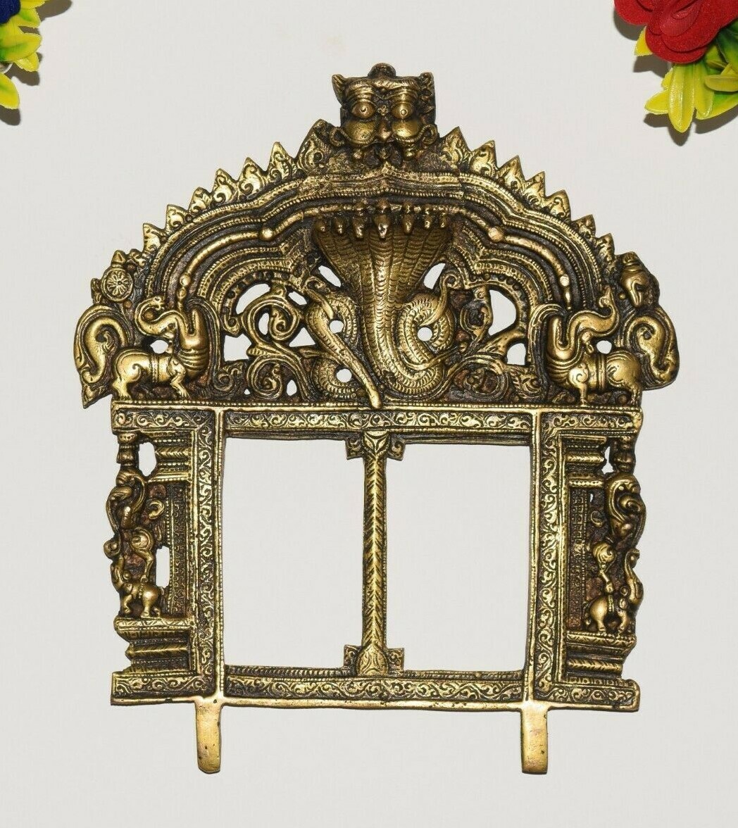 Brass Yali Prabhavali 9.5” Inches Traditional Wall Hanging Mirror Frame GTX