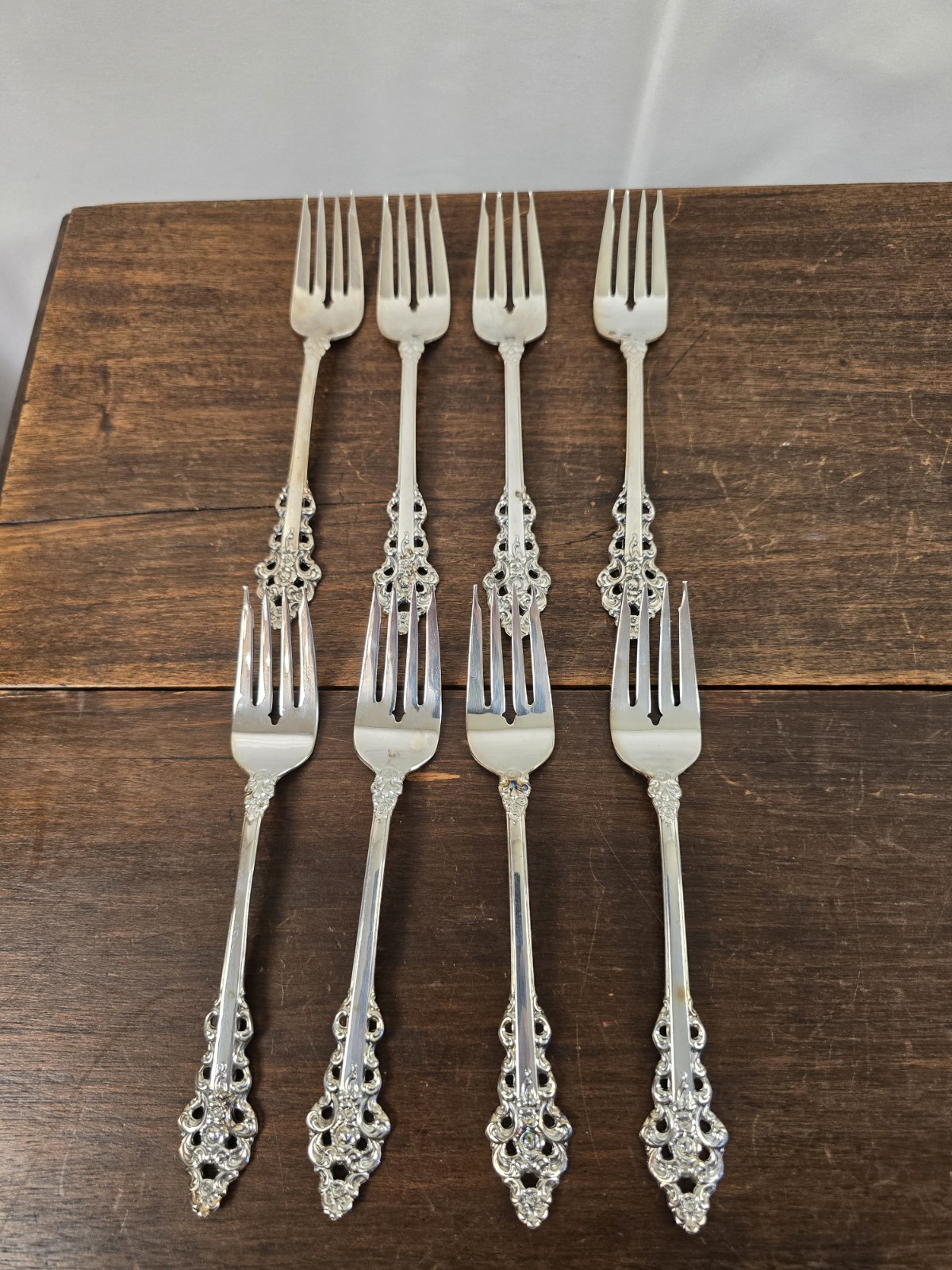 Vintage Set Of 8 International Silver Plated Rochambeau Salad Forks Flatware