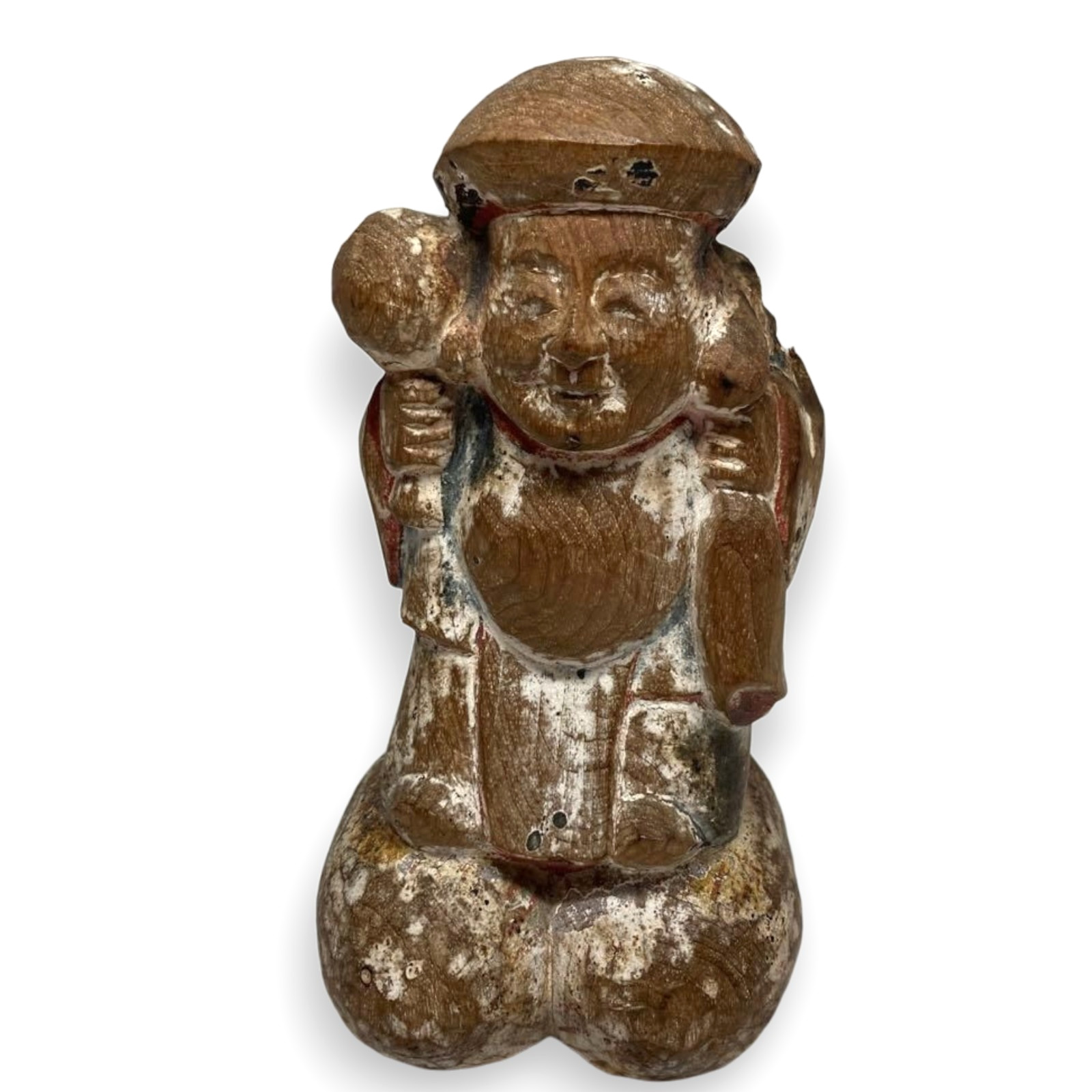 Antique Japanese Wood Daikoku God Statue Edo 19th Century Altar Figurine 5.5 in
