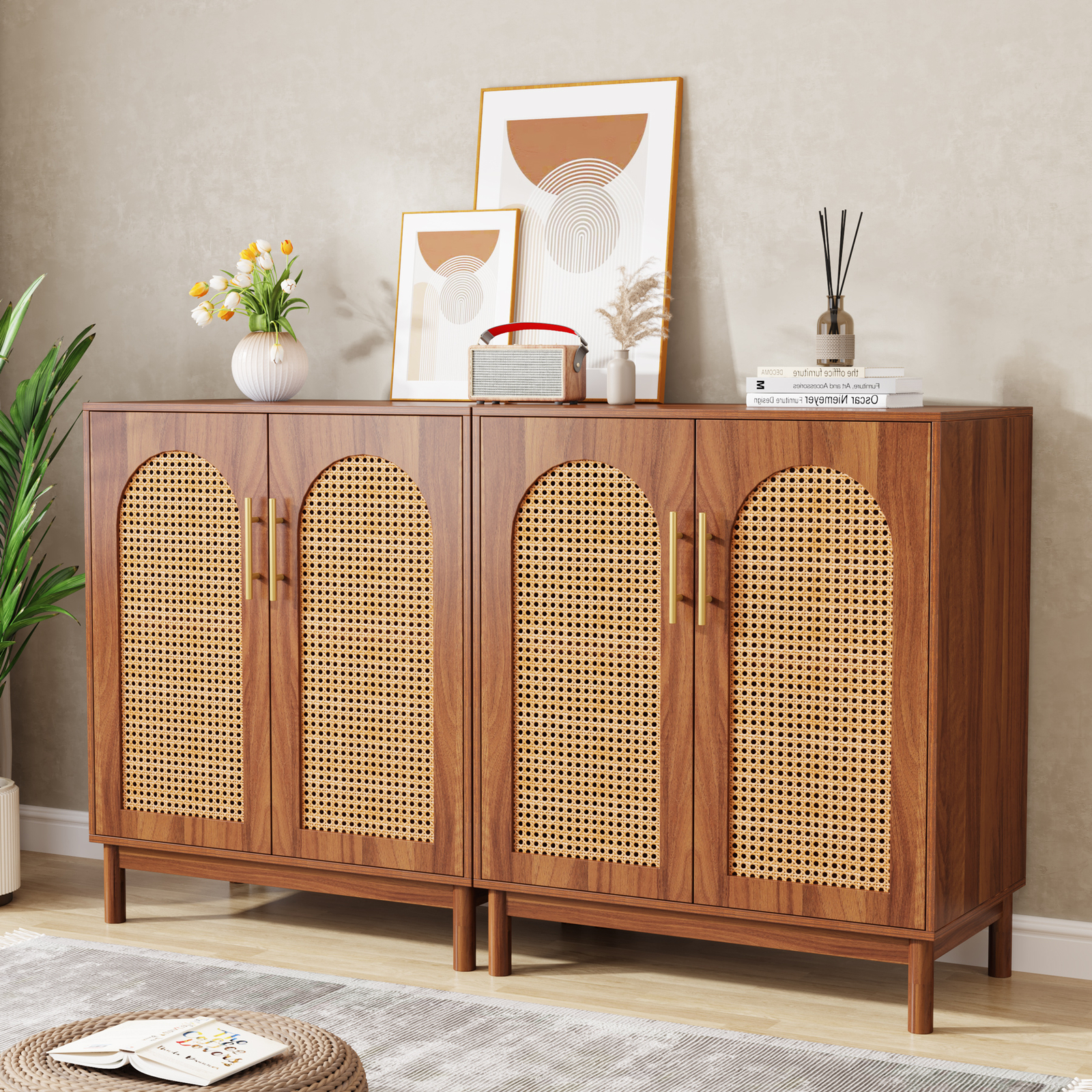 Tribesigns 59″ Rattan Sideboard Buffet Cabinet Accent Storage Cabinet Kitchen