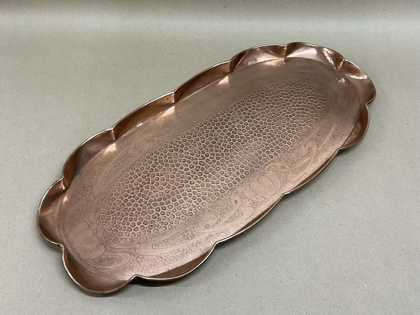 Arts And Crafts Copper Tray By J & F Poole Cornwall Antique 57cm C1900