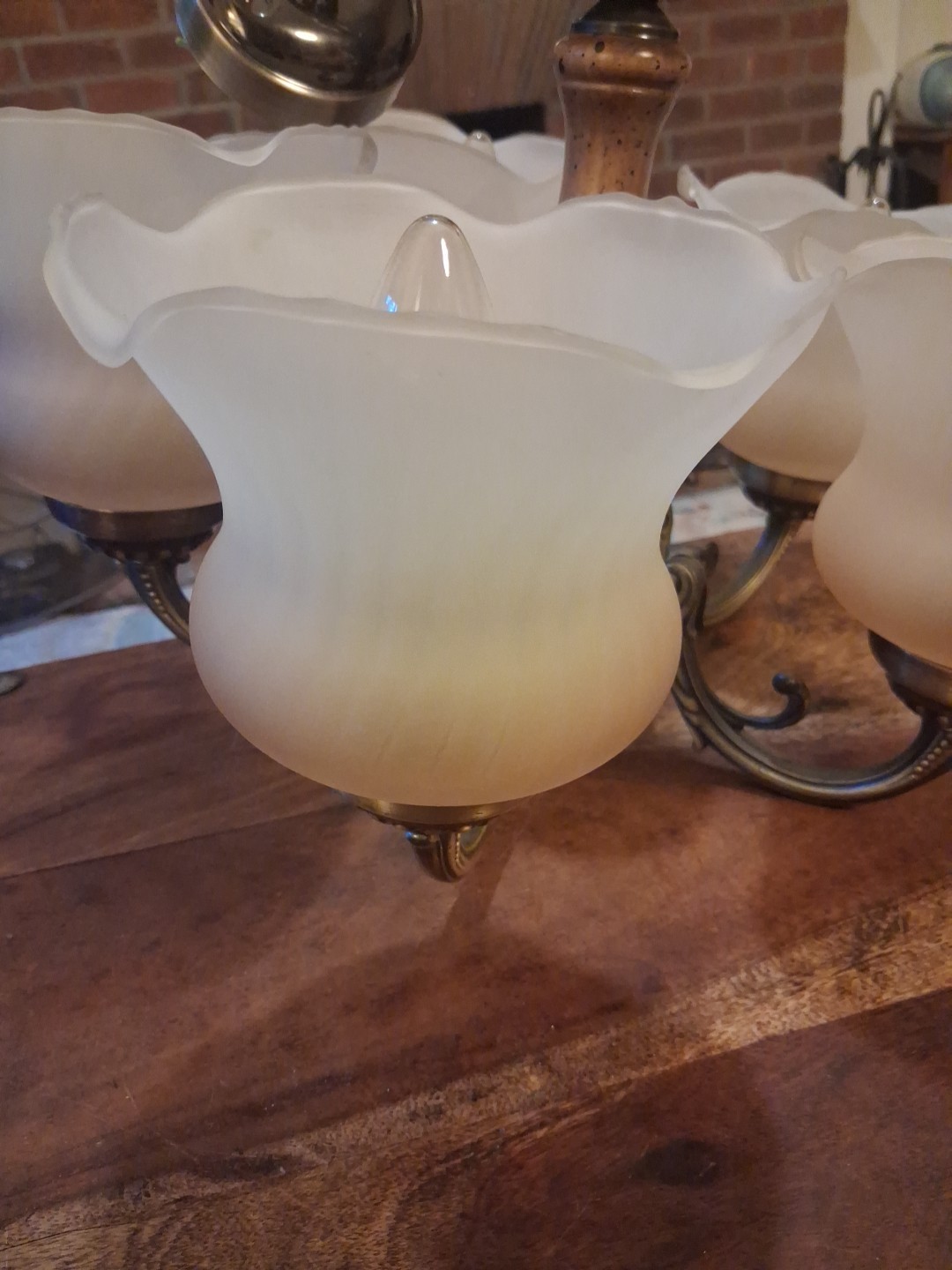 Chandelier 5 arm Lights vintage Brass Glass Tulip Shaped Shades Fixture
