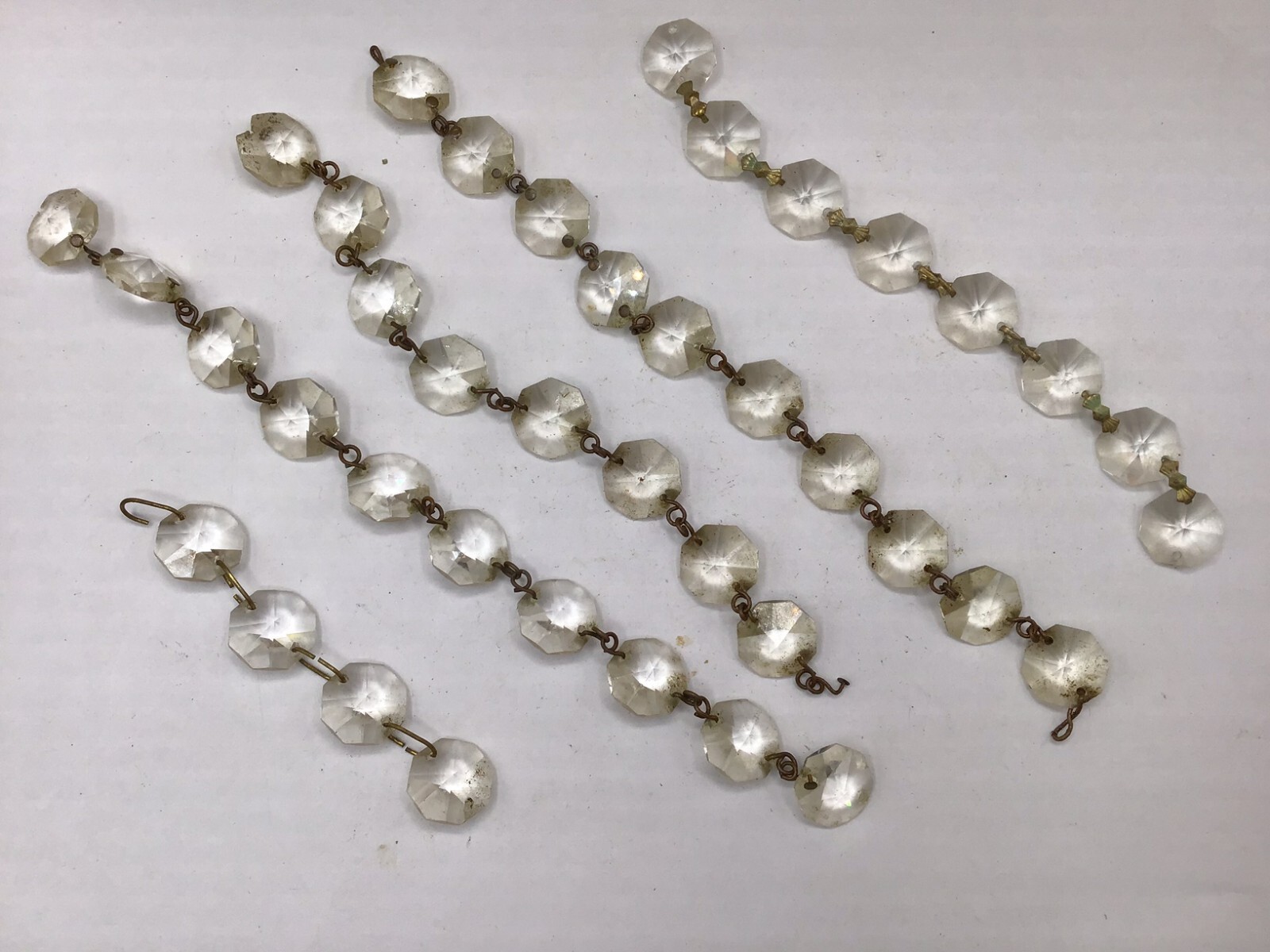 5 Antique clear faceted chandelier prism round strings 1/2″ diameter (40 total)