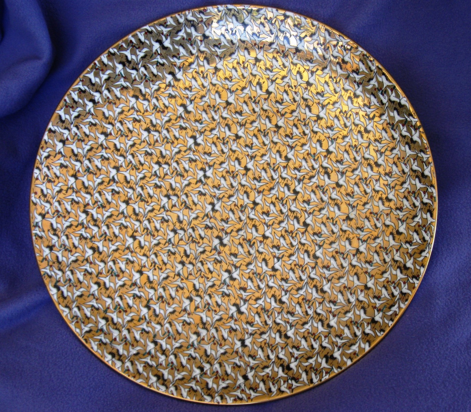 15 Inch Vintage Pre WWII Japanese Platter – 100’s of Birds on a Gilded Sky