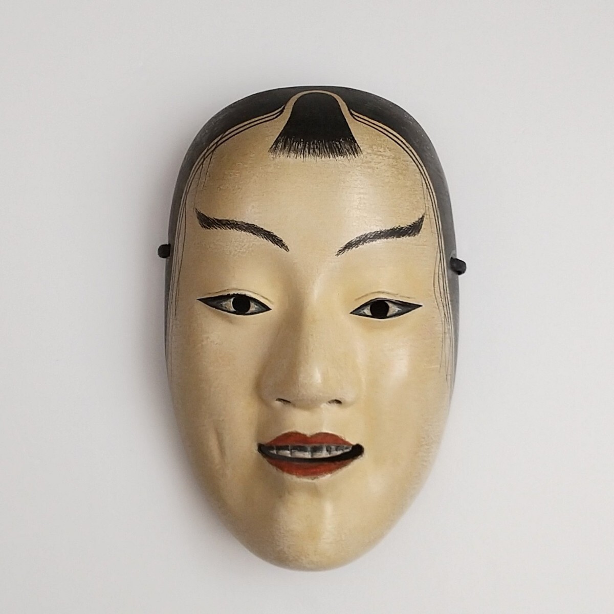 Japanese Noh Mask Ko Kasshiki Wooden Mask Young Temple Acolyte with Bag