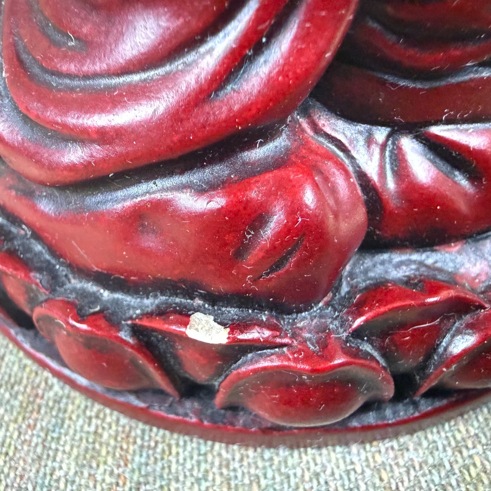 Red Laughing Buddha Statue Faux Cinnabar Resin Figurine Lotus Base 4″ Decor