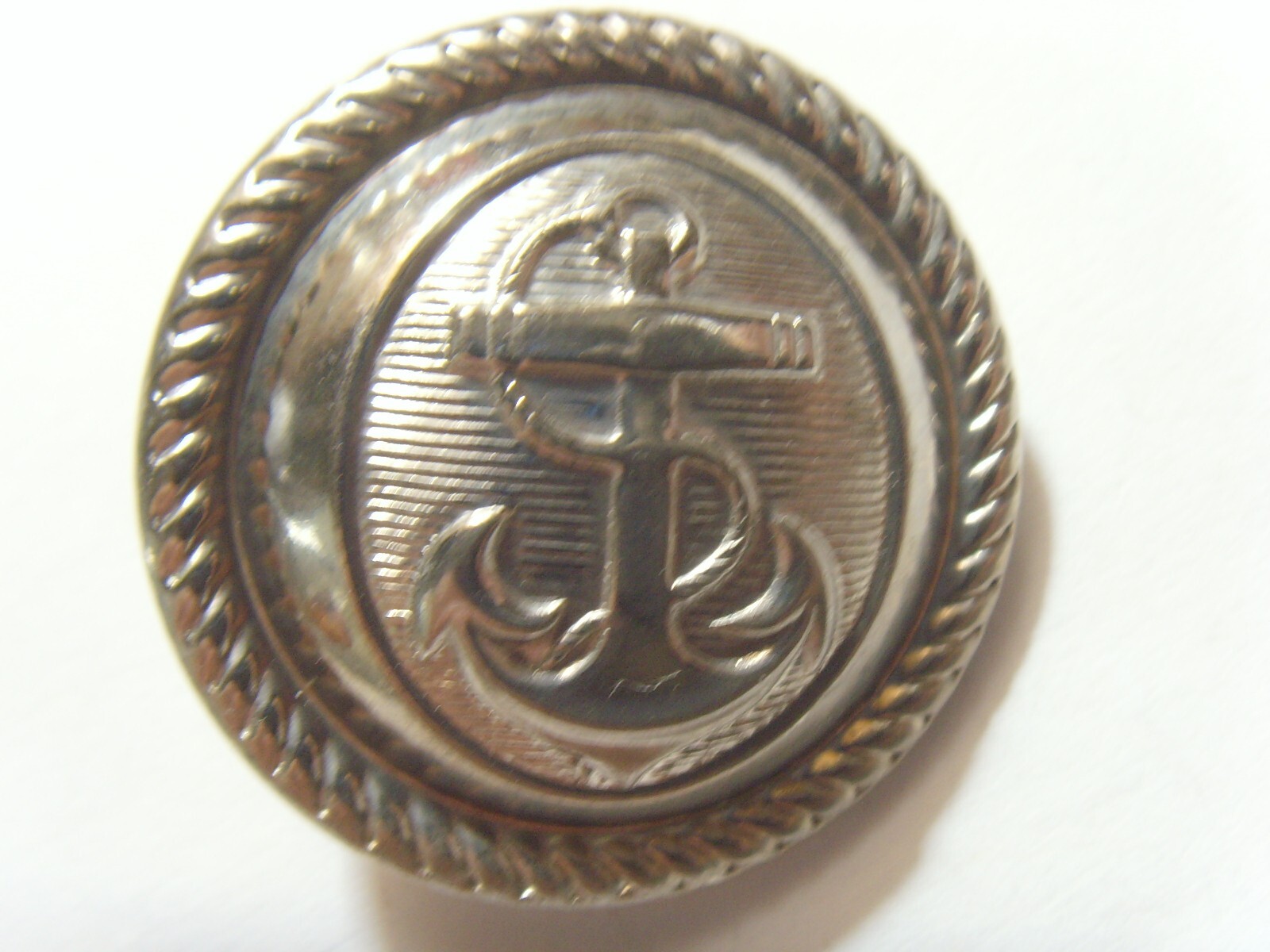 antique 38 mm silver tone metal navy anchor rope collector button 51905