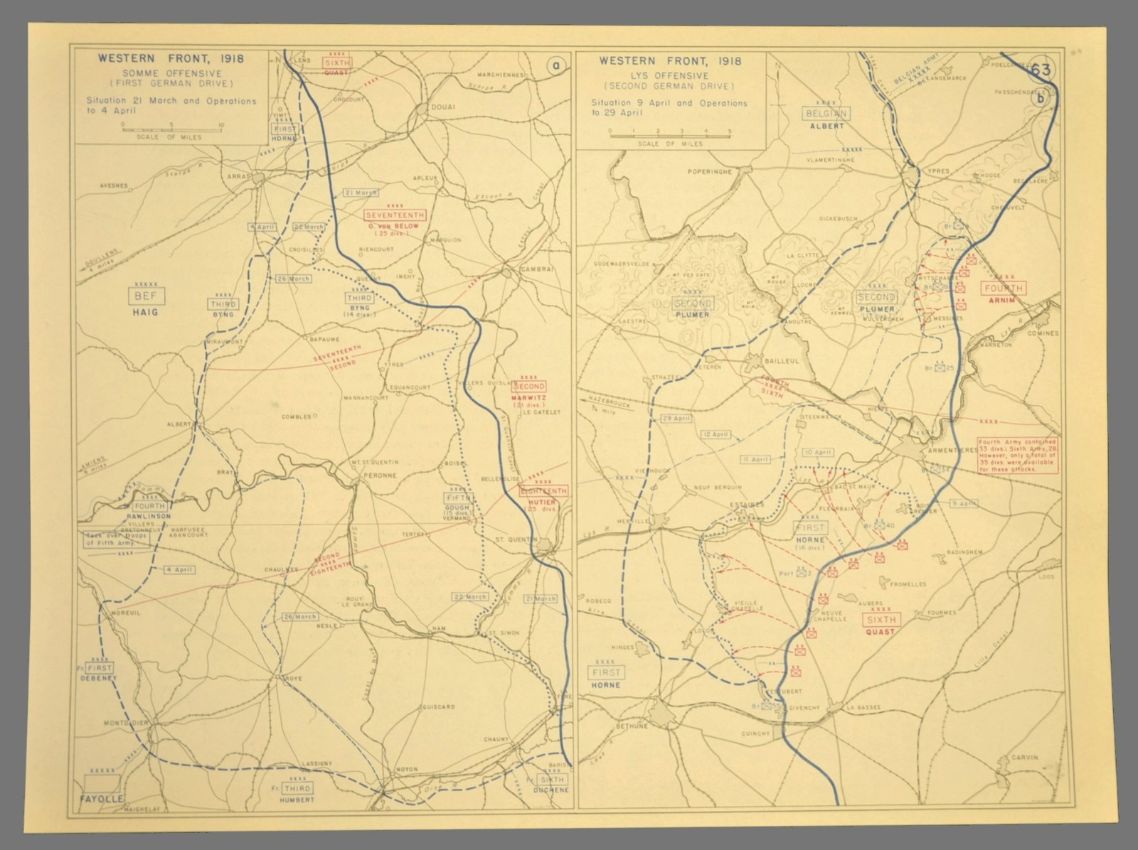 1918 Somme Offensive Map Lys German Spring WWI Kaiserschlacht Western Front