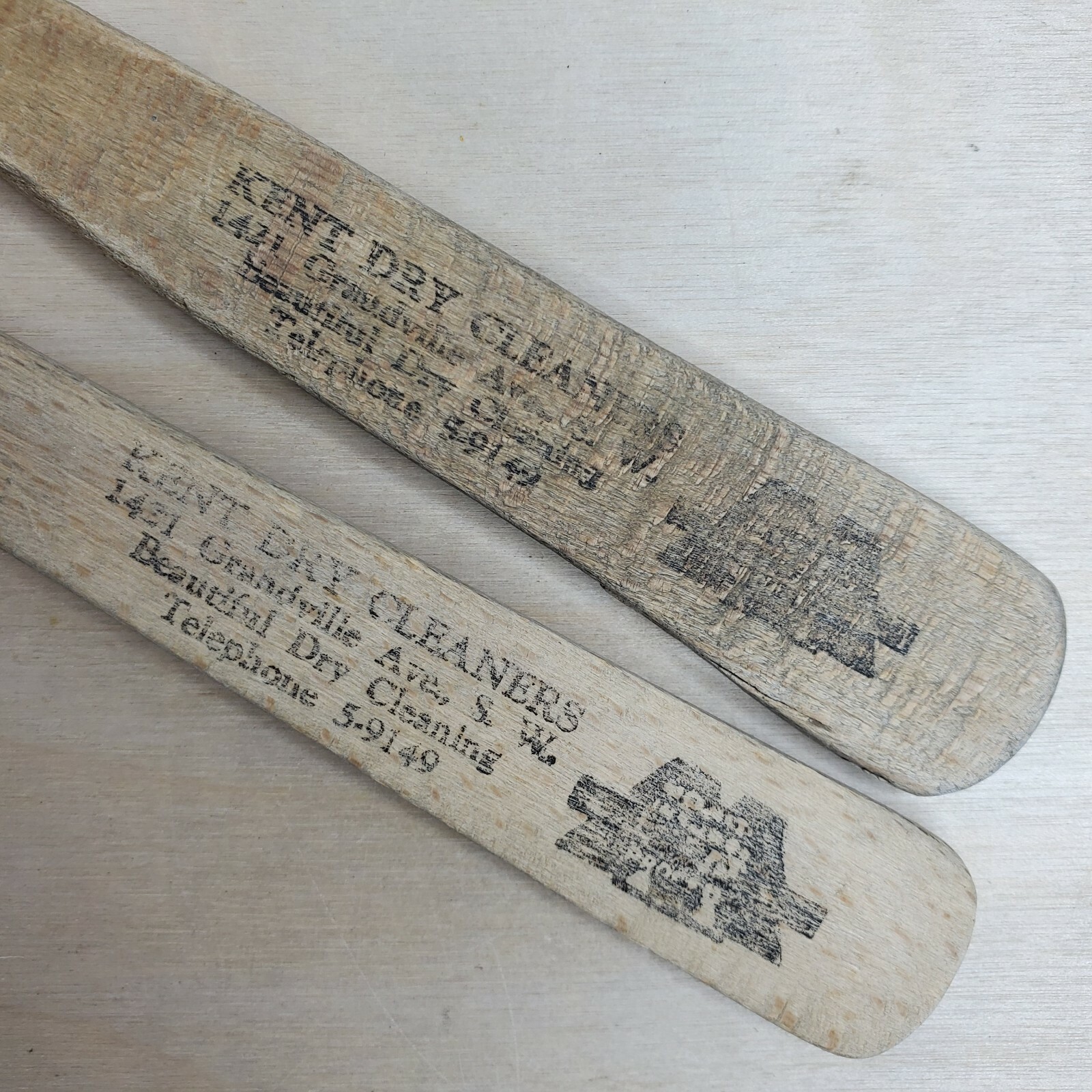 Wood Serving Fork And Spoon 9 7/8” Long Vintage Distressed Promo Ink