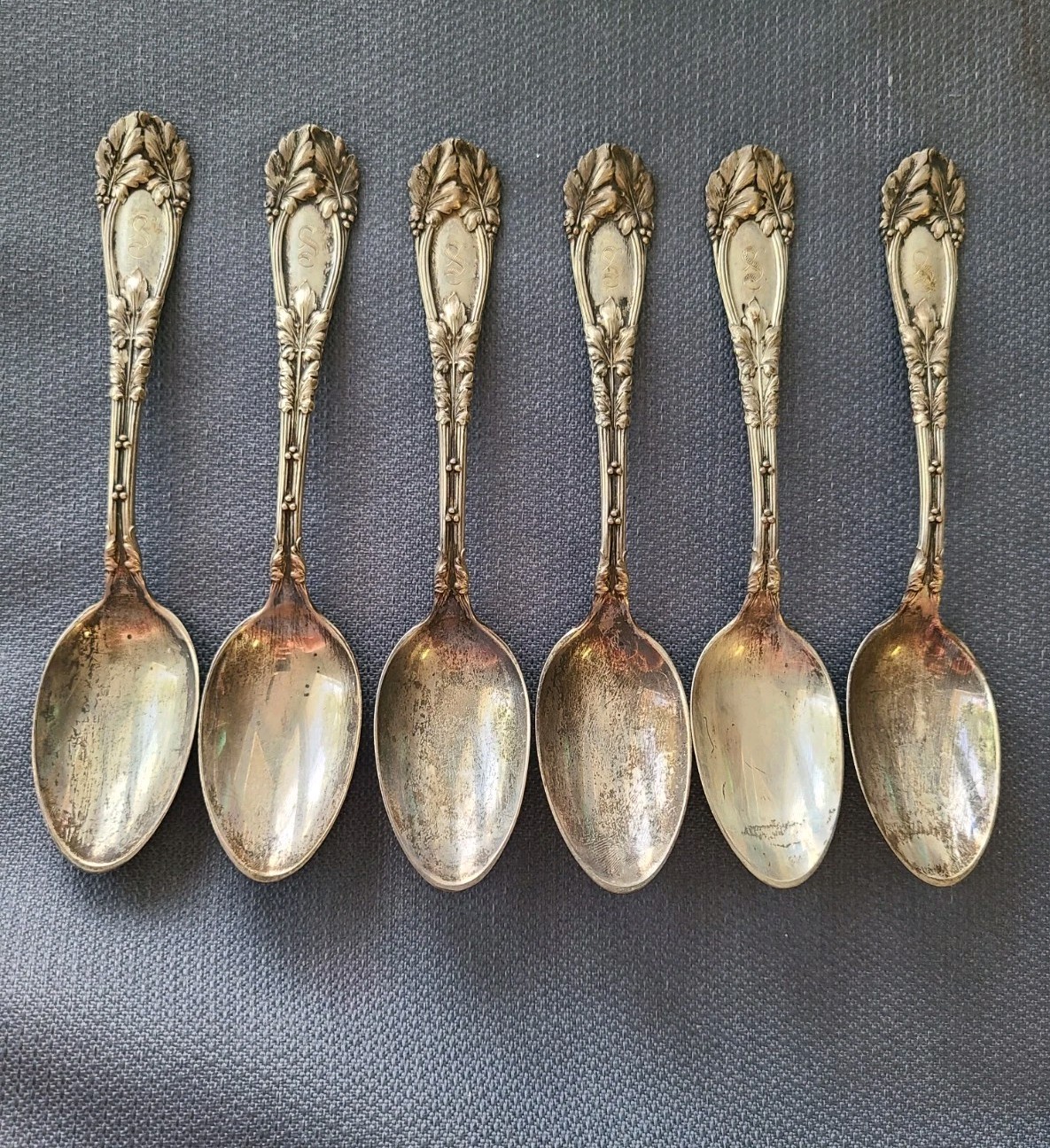 Antique FranK W. Smith Silver Co. 6 Spoons 5.5″ W/Mono S Sterling Silver 130g
