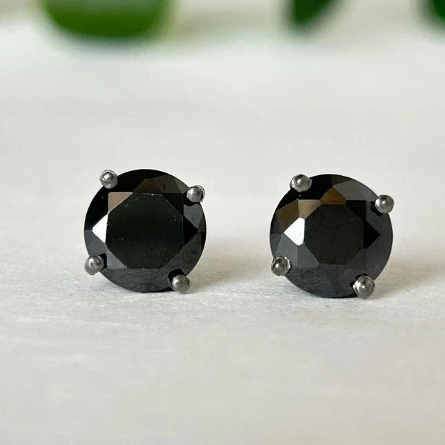 2Ct Round Cut Lab Created 14K White Gold Finish Black Diamond Prong Stud Earring