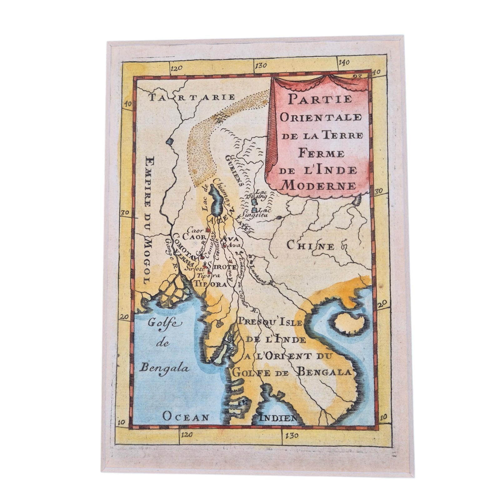 Original 1683 Mallet Antique Map India Southeast Asia Hand Coloured Engraving