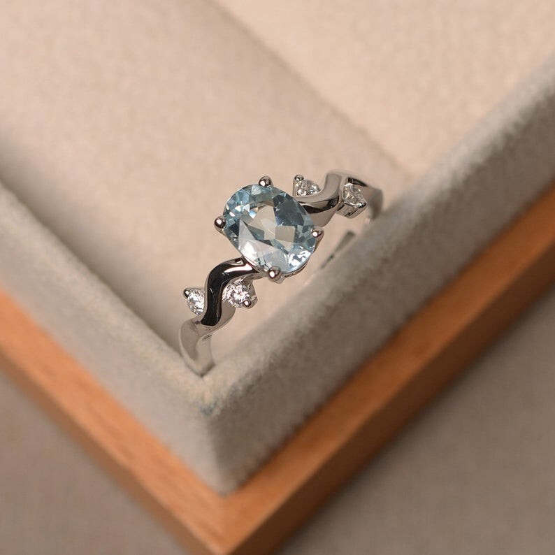 1.37 Ct Natural Aquamarine Diamond Engagement Wedding Ring 14K White Gold Size 8