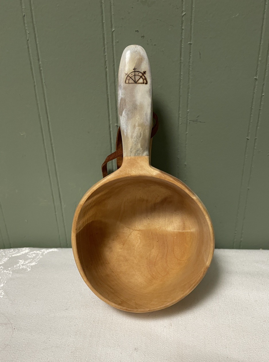Vintage Scandinavian Kuksa with Inlaid Antler Handle